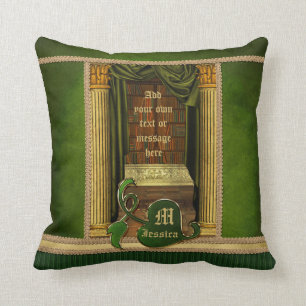 Coussin Le beau vert classique de vieux livres de