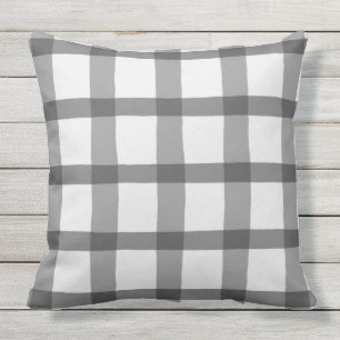 Coussin Le blanc et le gris plaid En vichy rustique
