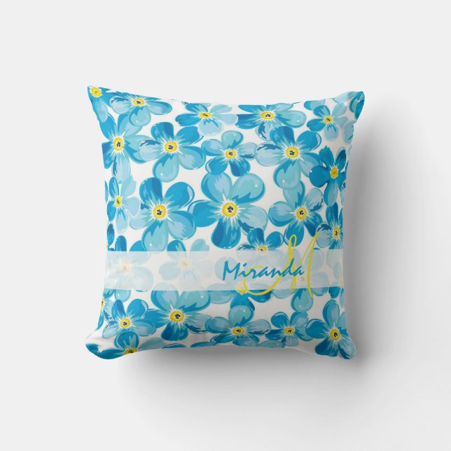 Coussin Le bleu vibrant d'aquarelle m'oublient pas nom de (Recto)