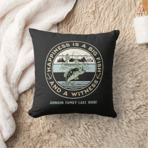 Coussin Le bonheur est un gros poisson et un nom de famill