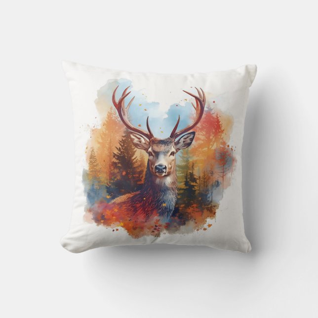 Coussin Le cerf dans une forêt d'automne (Recto)