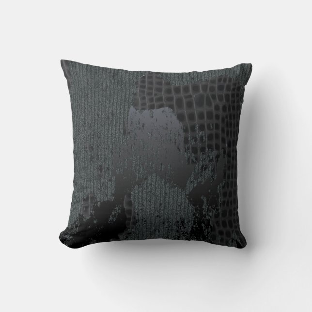 Coussin Le chandail et le croc noirs et par gris affligés (Recto)