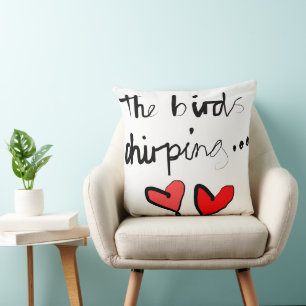 Coussin Le chirping aux oiseaux - noir blanc rouge