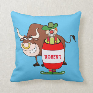 Coussin Le clown et le Taureau occidentaux de rodéo de