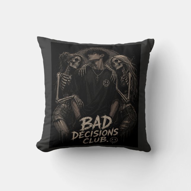 Coussin “Le Club des Mauvaises Décisions : Où l'Amour Devi (Recto)