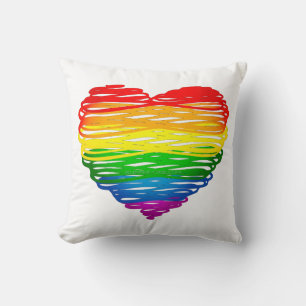 Coussin Le cœur arc-en-ciel de SlipperyJoe griffonné tourb