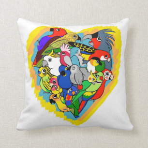 Coussin Le coeur I parrots la bande dessinée mignonne
