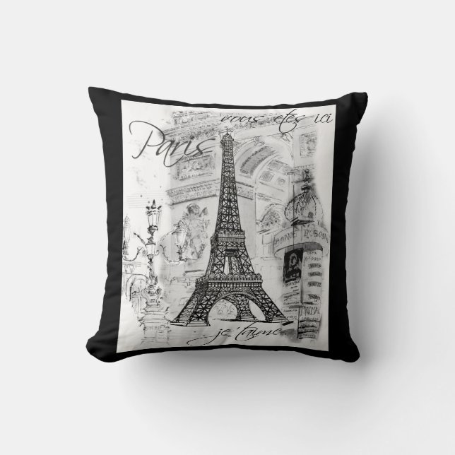 Coussin Le Collage Tour Eiffel noir et blanc (Recto)