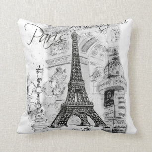 Coussin Le Collage Tour Eiffel noir et blanc