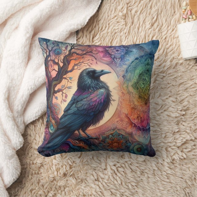 Coussin Le Corbeau de la vie Mandala Pagan (Couverture)