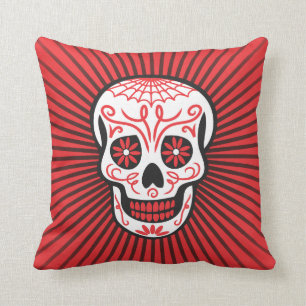 Coussin le crâne de sucre a éclaté le noir et le rouge