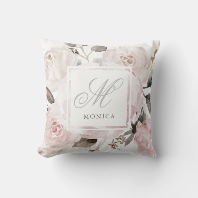 Coussin Le cru rougissent monogramme rose des roses | (Recto)