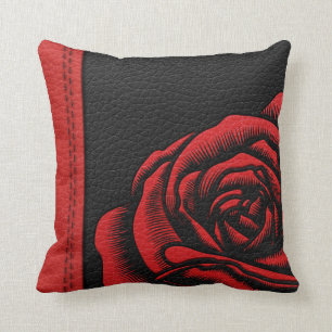 Coussin Le cuir rouge de noir élégant de Faux s'est levé