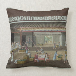 Coussin Le dépôt de thé (gouache sur la soie)