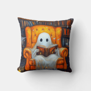 Coussin Le fantôme des livres Cosy Halloween Library Scè