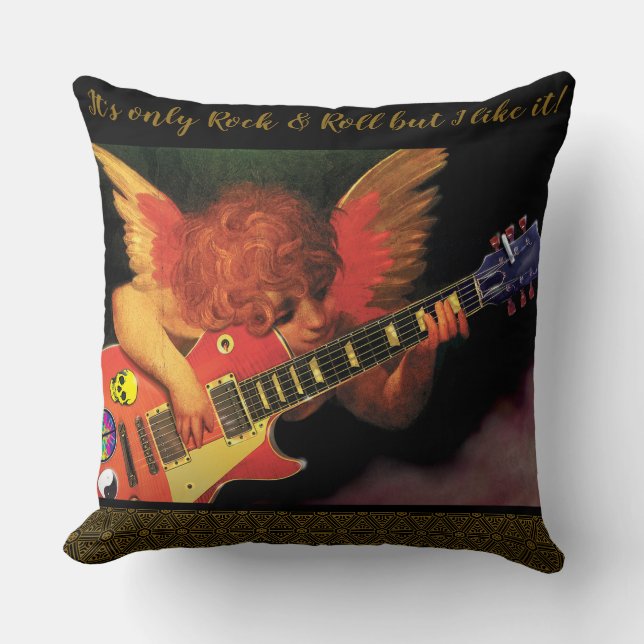 Coussin Le héros de guitare électrique Cherub lance le cou (Recto)