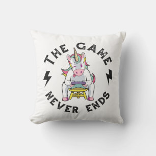 Coussin Le jeu n'est jamais terminé pour les licornes