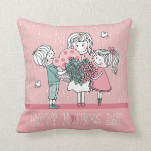 Coussin Le jour et les enfants de mère heureux