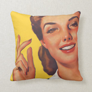 Coussin Le kitsch Bitsch : Graphique vintage de femme au