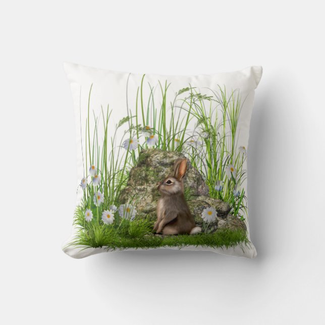 Coussin le lapin et les marguerites dans la longue herbe (Recto)