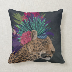 Coussin Le léopard aux têtes tropicales