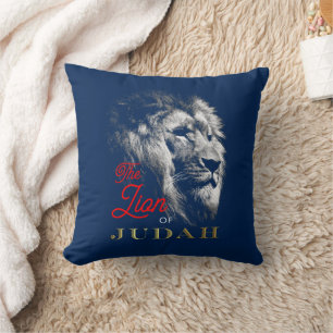 Coussin Le Lion de Juda Marine Blue Red Gold Christian