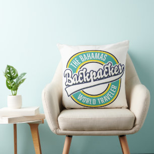 Coussin Le logo rétro de The Bahamas Backpacker World Trav