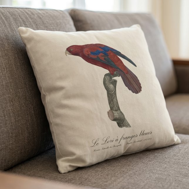 Coussin Le Lori à franges bleues  (Long-Tailed Red Lory, Trichoglossus borneus. Throw Pillow)