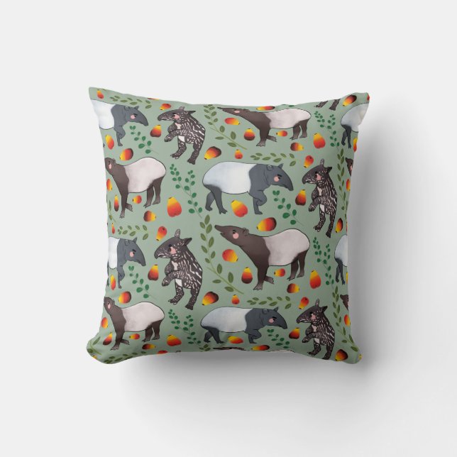 Coussin Le Motif animal du Tapir de Malaisie vert et noir (Recto)