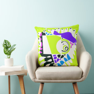 Coussin Le nid d'oiseaux - Vert citron vert blanc
