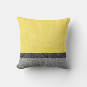 Coussin Le noir gris jaune barre le motif de toile de jute