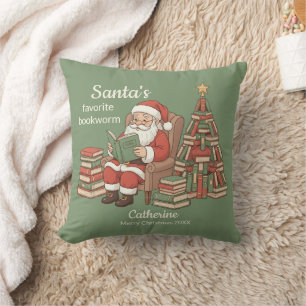 Coussin Le nom et l'année de Noël du ver à livres préféré