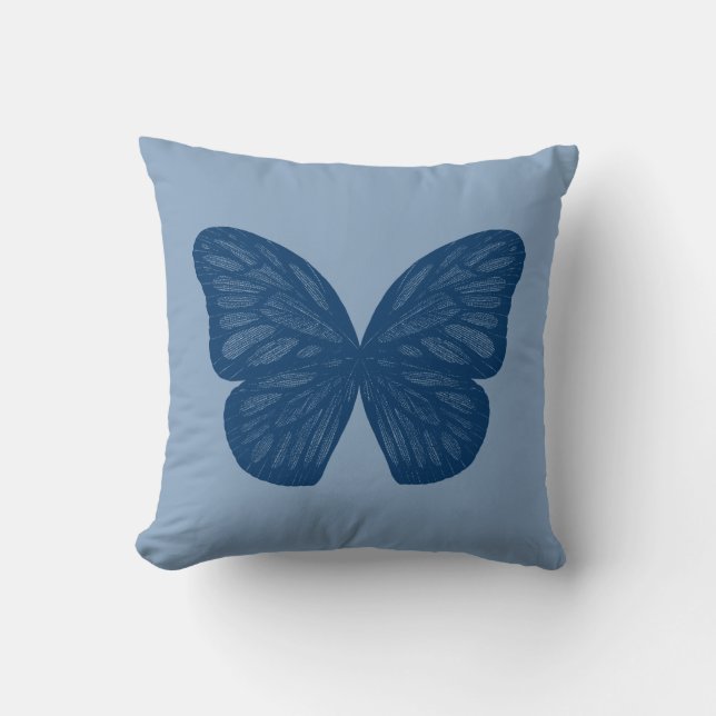 Coussin Le papillon bleu s'envole le carreau (Recto)