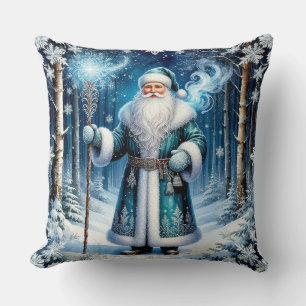 Coussin Le Père Noël dans une forêt de neige magique