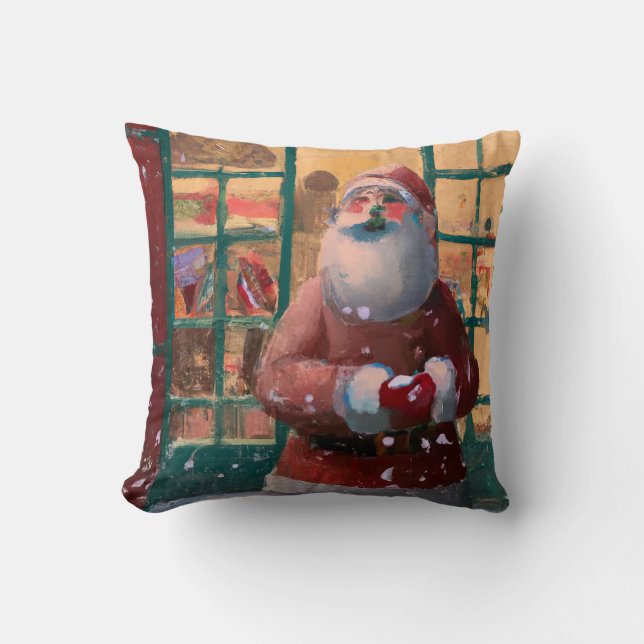 Coussin Le Père Noël devant la boutique de jouets AI Art (Recto)