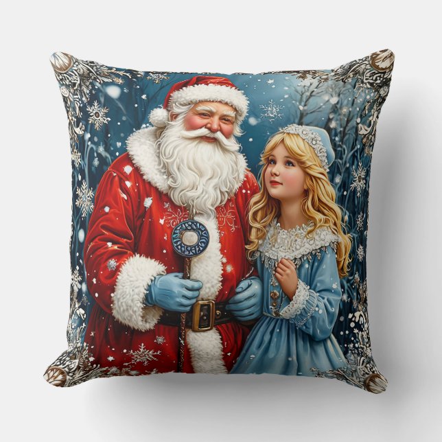 Coussin Le Père Noël et la Neige dans un pays d'hiver (Recto)