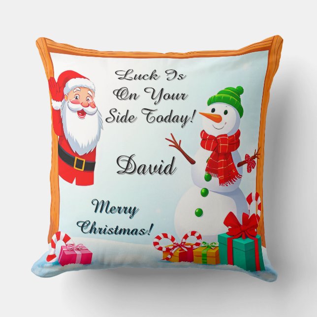 Coussin Le Père Noël et Snowman fêtent Noël (Recto)