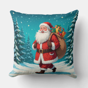 Coussin Le Père Noël marche joliment en hiver