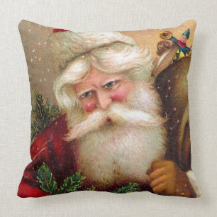 Coussin Le père noël vintage avec le sac plein des jouet