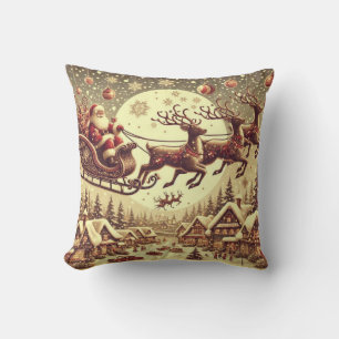 Coussin Le Père Noël vintage et le renne décor de Noël