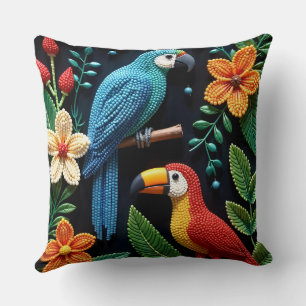 Coussin Le perroquet et le toucan dans une forêt perlée