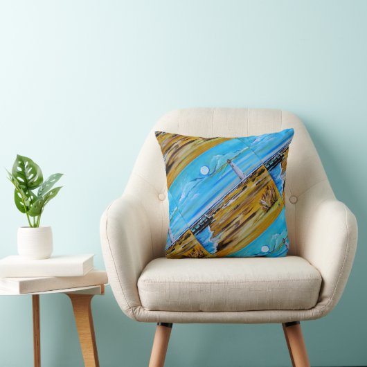Coussin Le phare sur la plage Peinture d'Alfred Fox (Chaise)