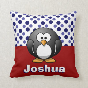 Coussin Le pingouin mignon RW&B avec le pois, ajoutent le
