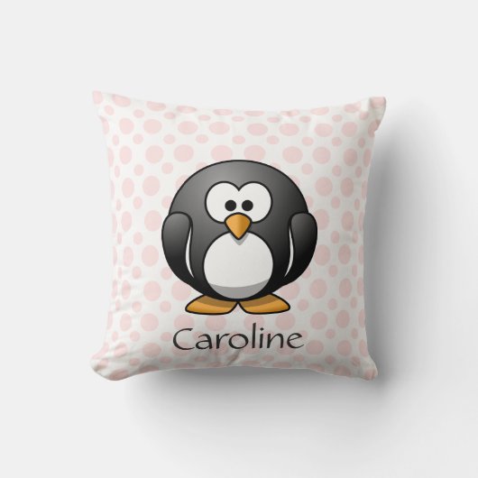 Coussin Le pingouin mignon sur le pois rose, ajoutent le (Recto)