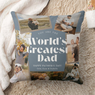 Coussin Le plus grand papa du monde bleu 7 Collage de phot
