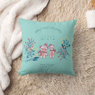 Coussin Le premier Noël de bébé avec un adorable cochon et