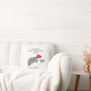 Coussin Le premier Noël de bébé Hérisson Forêt Garçon