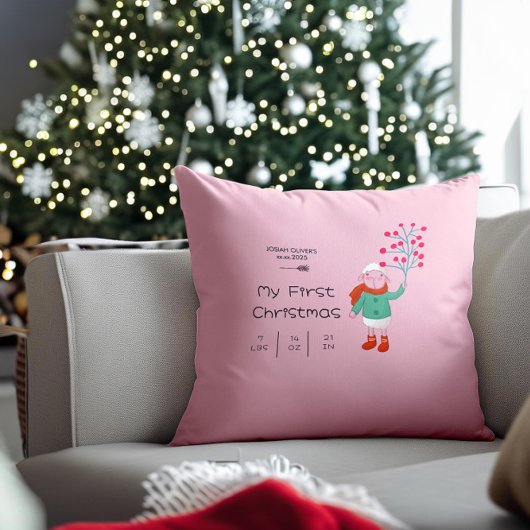 Coussin Le premier Noël de bébé - Illustration d'un agneau