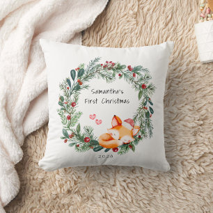Coussin Le premier Noël de bébé, renardeau de la forêt