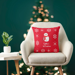 Coussin Le premier Noël rouge de l'enfant Snowman de charm